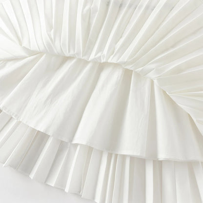 Girls White Pleated Party Dress – Sleeveless A-Line Dress