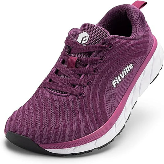 Women's Wide Fit Walking Sneakers – Breathable Lightweight Comfort Shoes – Purple – 36