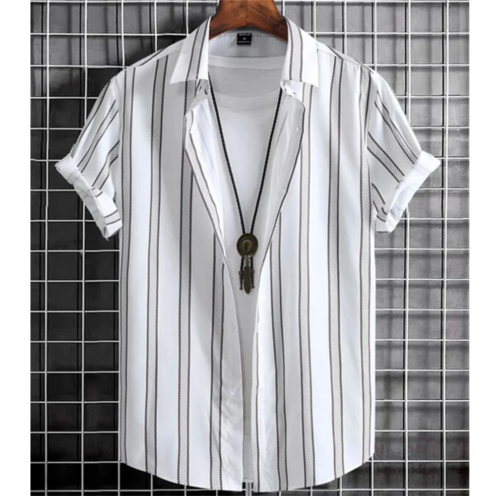 Hawaiian Shirts for Men Black Print High-Quality Men's Clothing Loose Oversized Shirts and Blooms Summer Casual Short Sleeve - The Dock Drop