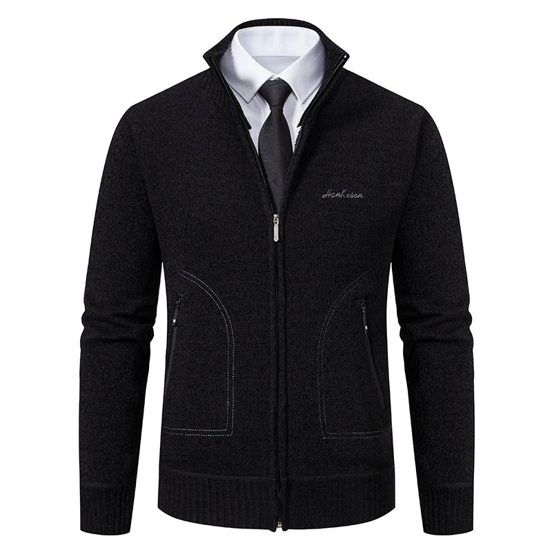 Men’s Stand-Collar Zip Knit Cardigan – Thick, Warm, Everyday Layer