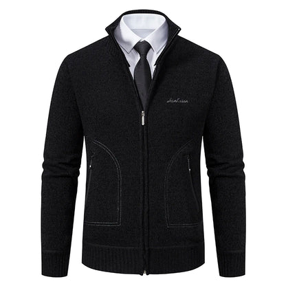 Men’s Stand-Collar Zip Knit Cardigan – Thick, Warm, Everyday Layer