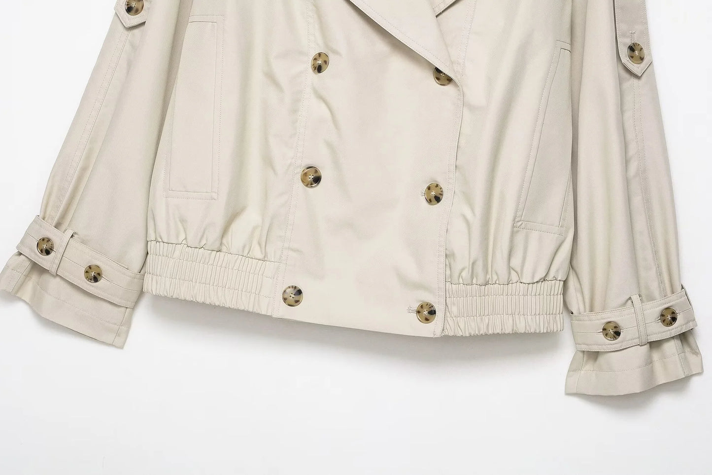 Women’s Short Faux-Fur Collar Trench Coat – Double-Breasted Jacket