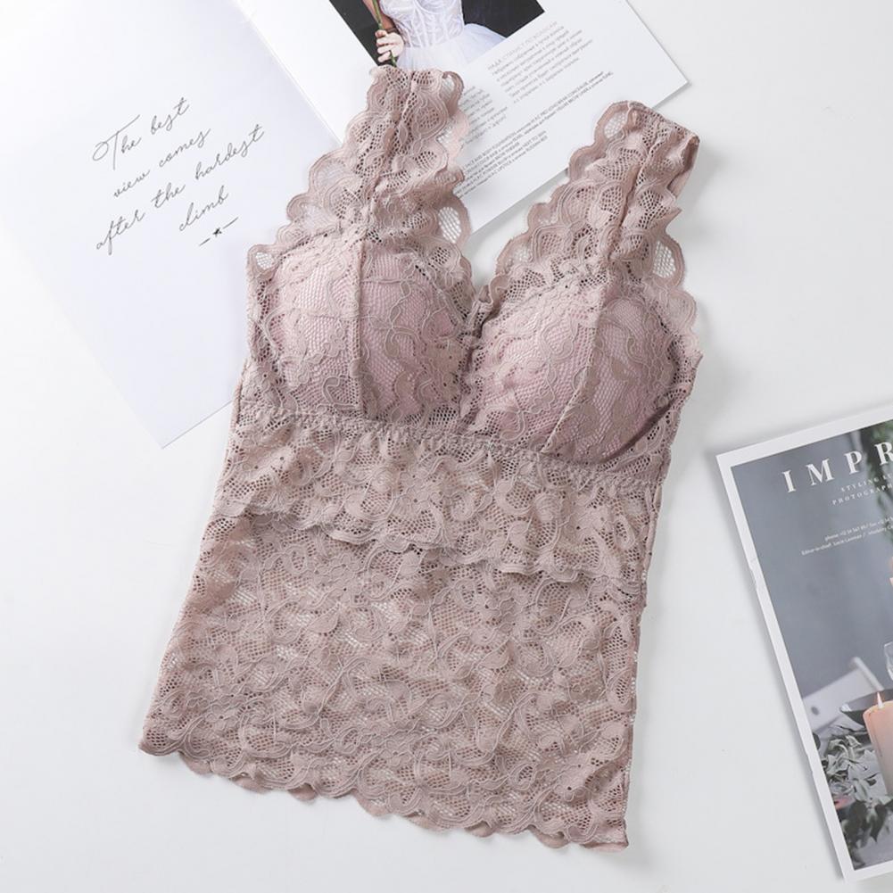 Women’s Lace V-Neck Tank Top – Soft Stretch Bralette Style