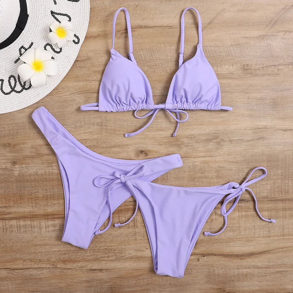 Women's 3-Piece Triangle Bikini Set – Tie Side Swimwear