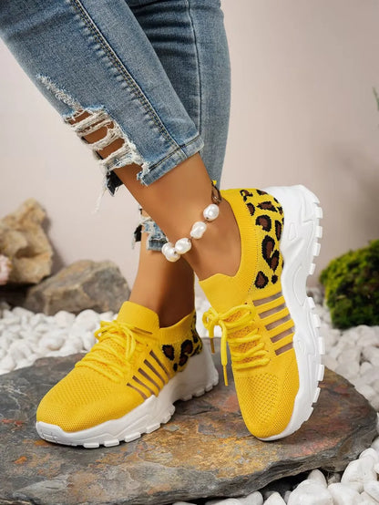 Women's peek-a-boo mesh Leopard print sneakers