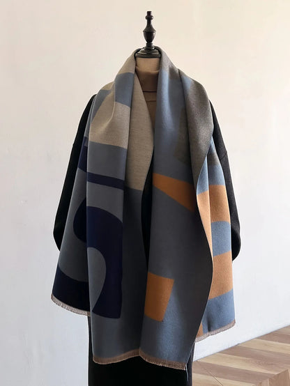 Women’s Geometric Cashmere-Feel Scarf – Reversible, Warm & Elegant