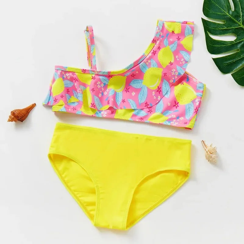 UV Baby Girl Swimsuit Two Piece Swimming Jumpsuit Ruffles Bathing Suit Summer Sleeveless Kids Swimwear for Girls 3-10 Years