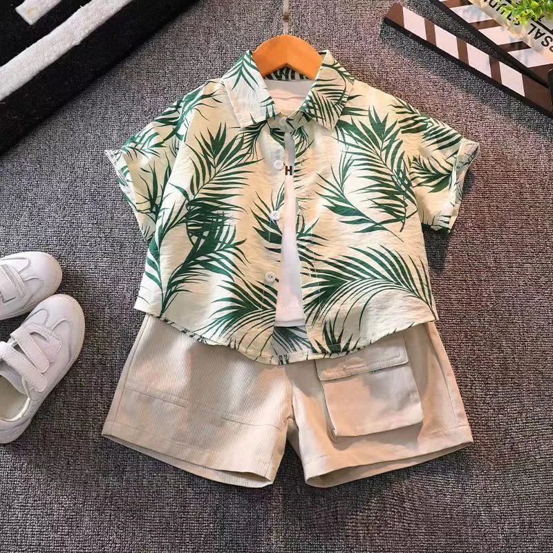Kids’ Palm Leaf Shirt and Shorts Set – Summer Beach Outfit