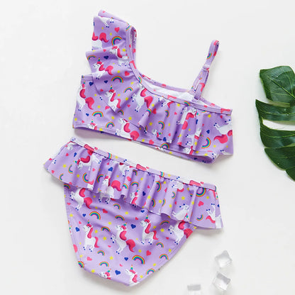 UV Baby Girl Swimsuit Two Piece Swimming Jumpsuit Ruffles Bathing Suit Summer Sleeveless Kids Swimwear for Girls 3-10 Years