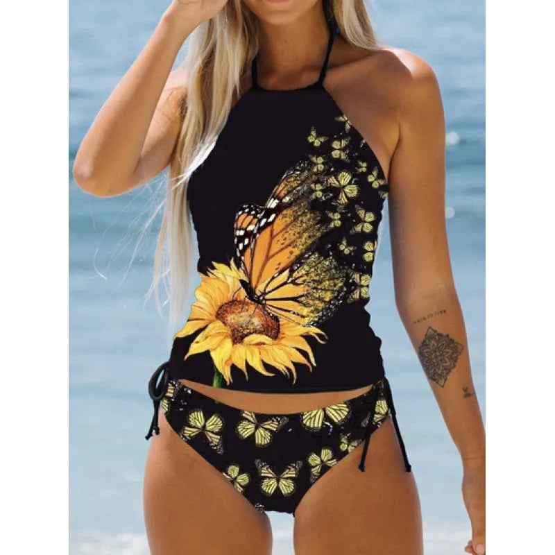 Women’s Halter Tankini Set – Drawstring Side Top & Bikini Bottom