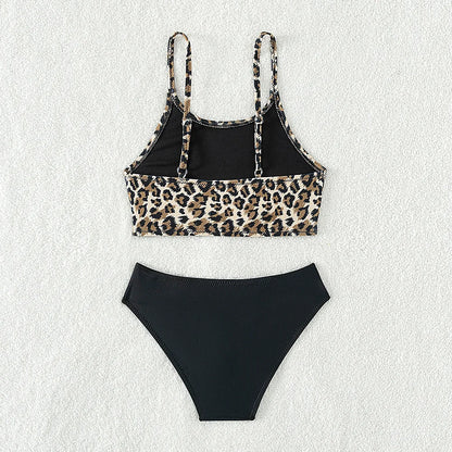 Girls’ Leopard Tankini Set – 2-Piece Swimwear, Adjustable Straps