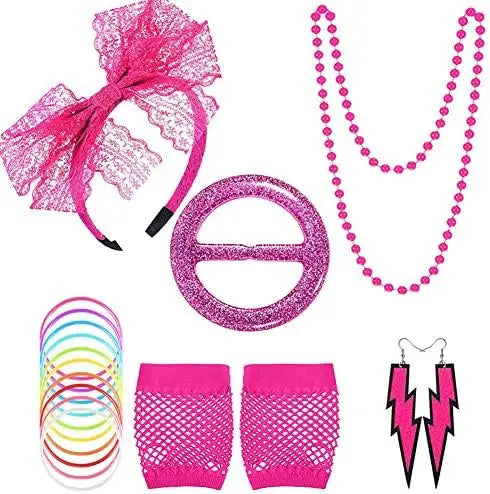 Women’s 80s Neon Accessory Set – Neon Orange Skirt Set