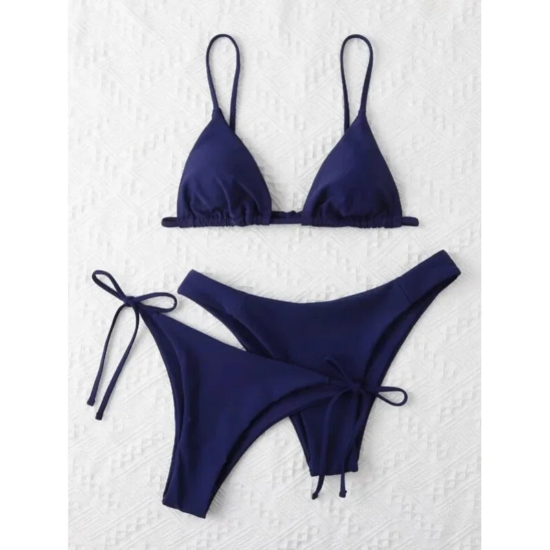 Women's 3-Piece Triangle Bikini Set – Tie Side Swimwear