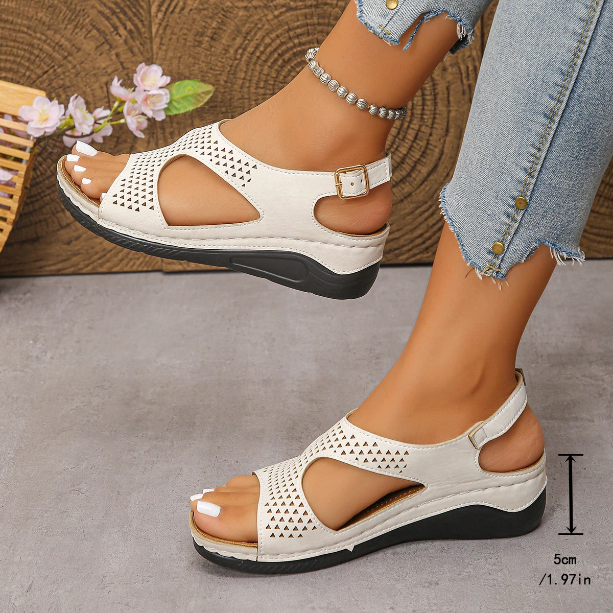 Women's Summer Comfort Wedge Sandals – Casual Open – Toe Cruise Shoes – Beige – 37