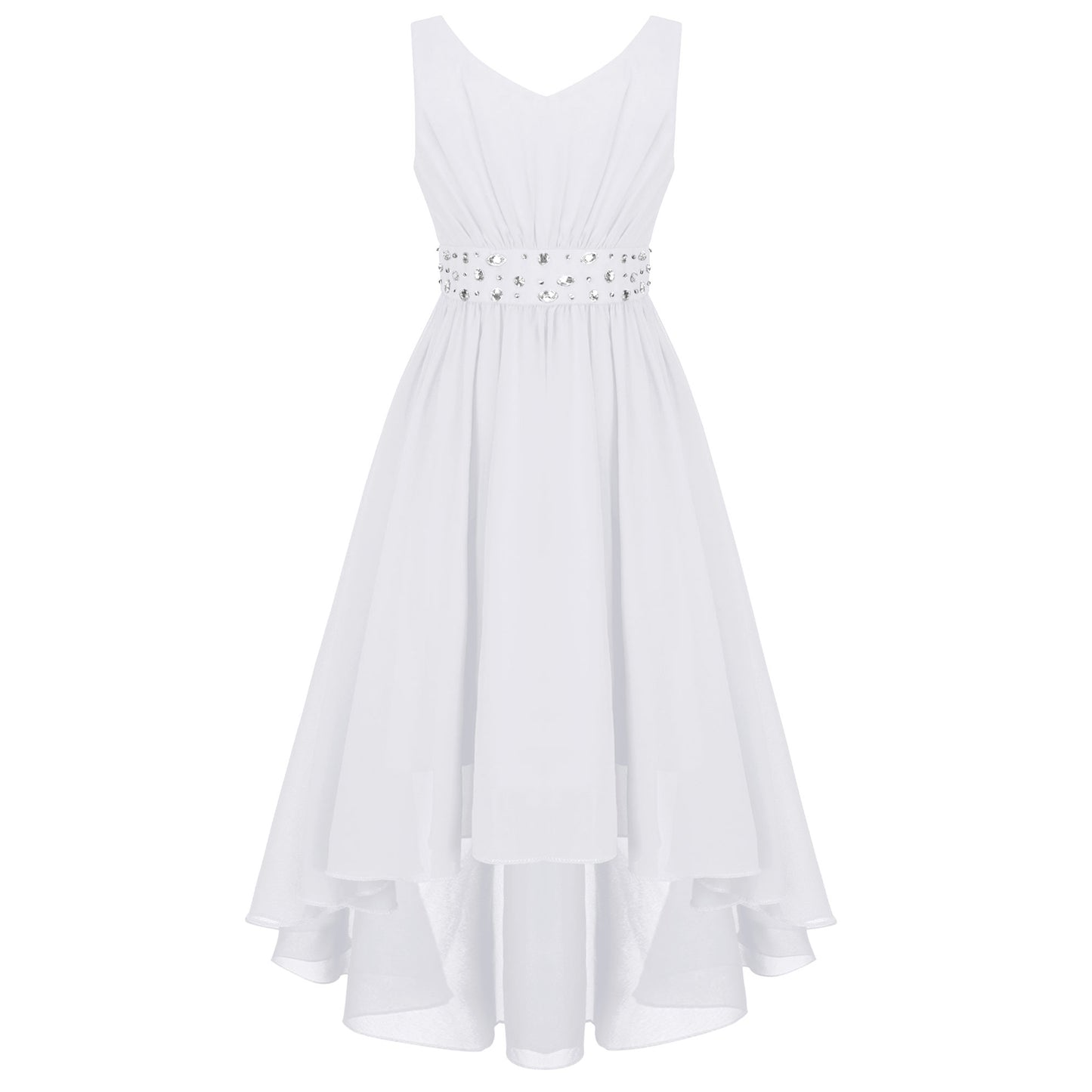 Girls’ Beaded Hi-Low Chiffon Dress – Flower Girl & Party
