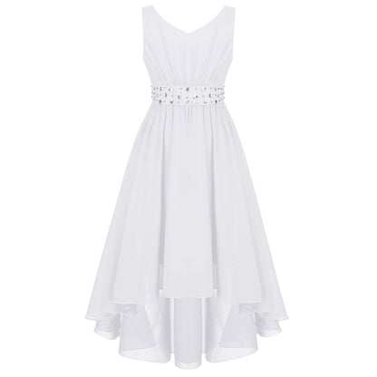 Girls’ Beaded Hi-Low Chiffon Dress – Flower Girl & Party