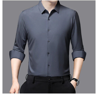 Men’s Ultra-Stretch Long-Sleeve Shirt – Silky Feel, Smart Casual Fit