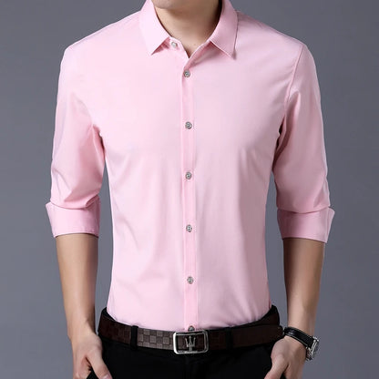 Men's Casual Fashion Business Solid Color Long Sleeved Shirt - The Dock Drop