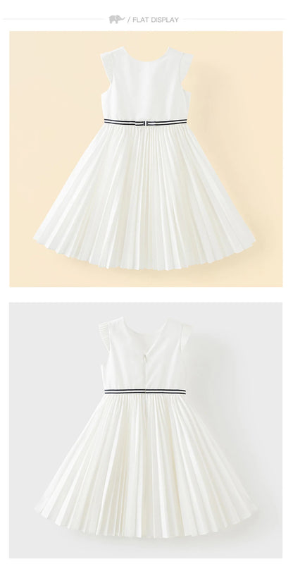 Girls White Pleated Party Dress – Sleeveless A-Line Dress