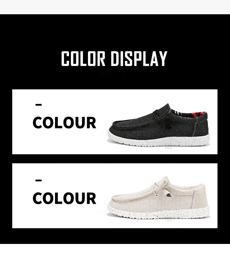 Men’s Canvas Slip – on Loafers – Lightweight Casual Shoes – Beige – 46