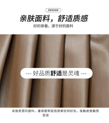 Women’s Pleated PU Mini Skirt with Belt – High-Waist, A-Line