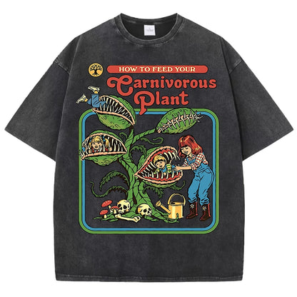 Carnivorous Plant Vintage Washed Tee – 100% Cotton Graphic T-Shirt