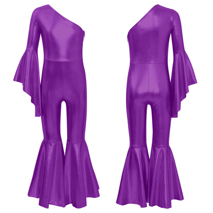 Girls’ Metallic Bell Bottom Jumpsuit – Retro Theme Night Costume
