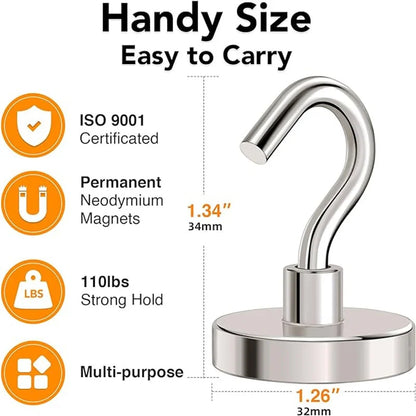 D25/D32/D36mm-Heavy Duty Magnets Hooks for Cruise Cabins, Strong Magnets with Hooks for Hanging, Metal Magnetic Grill Hooks Magn