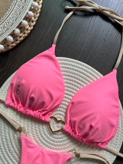 Halter Solid Triangle Bikini Set