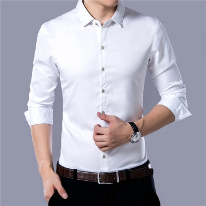 Men's Casual Fashion Business Solid Color Long Sleeved Shirt - The Dock Drop