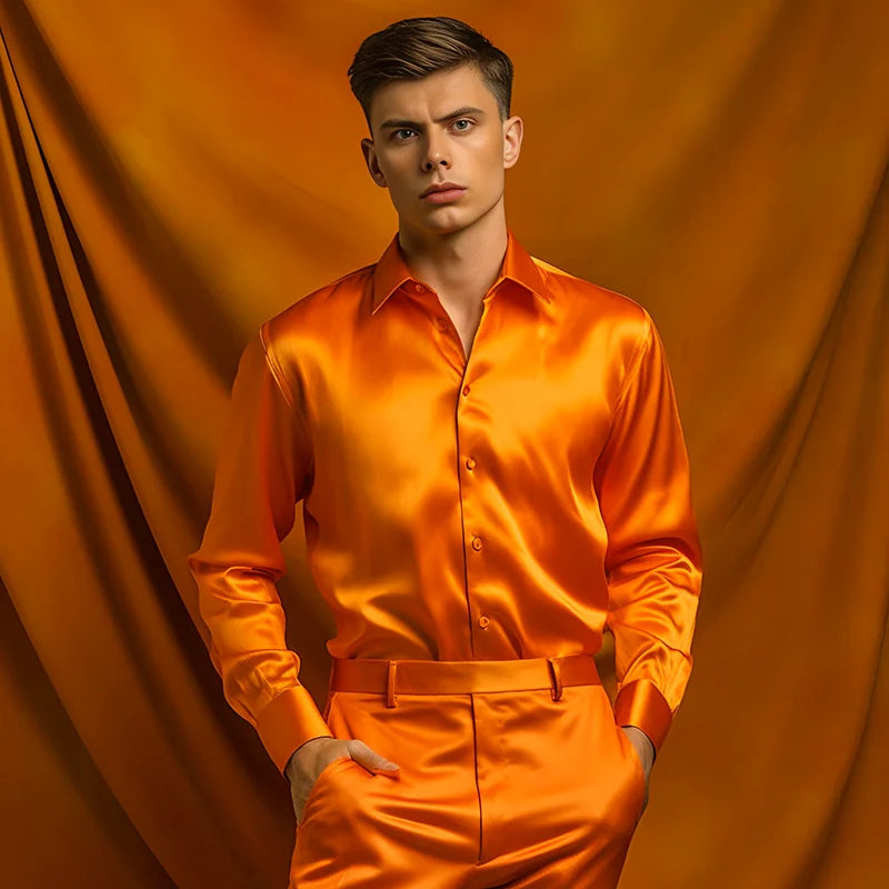 Men’s Satin Dress Shirt – Long Sleeve Formal Button Down