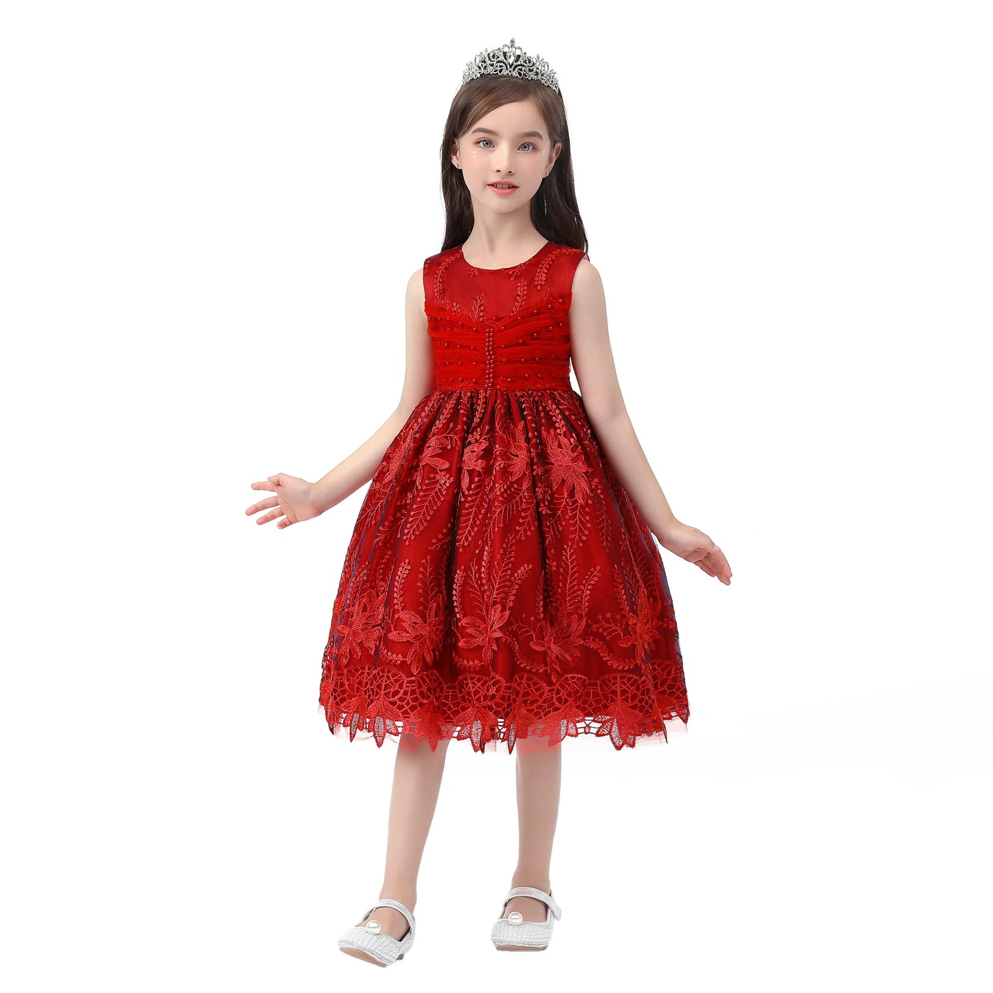 Girls' Lace Formal Dress – Elegant Sleeveless Ball Gown