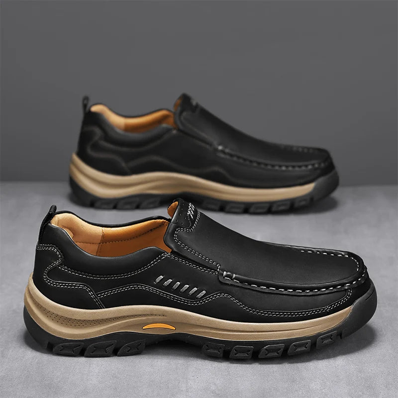 Men’s Hand-Stitched Casual Loafers – Microfiber Upper, Slip-On Comfort