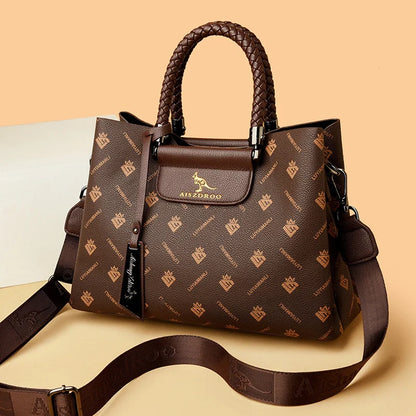 Elegant Pattern Tote – Kangaroo Brown Shoulder Handbag with Braided Handle