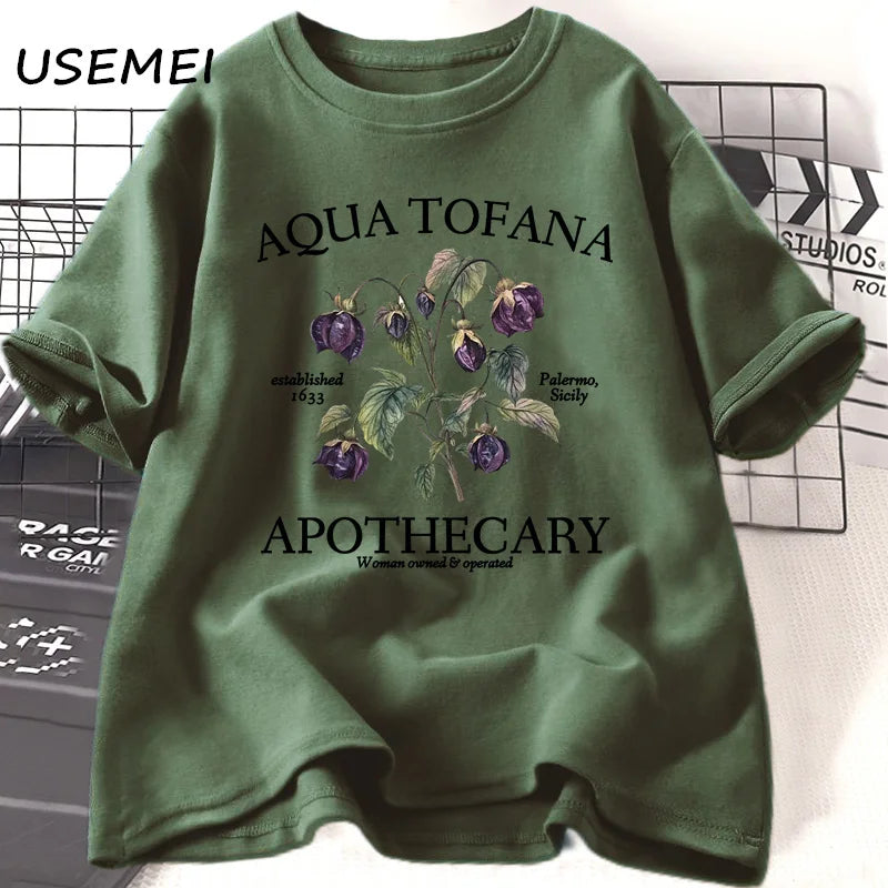 Women’s Apothecary Botanical Graphic Tee – Vintage Inspired Cotton Shirt