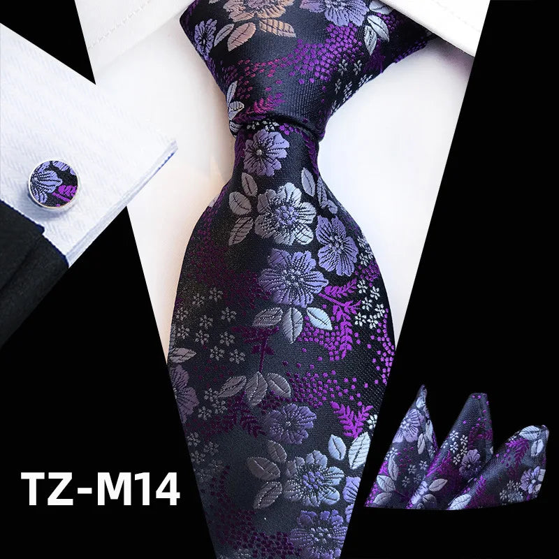 Men’s Floral Necktie Set – Tie, Pocket Square & Cufflinks