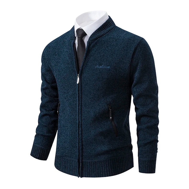 Men’s Stand-Collar Zip Knit Cardigan – Thick, Warm, Everyday Layer