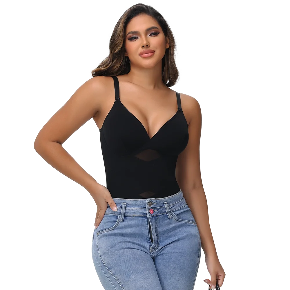 Women's Cross-Back Mesh Shapewear Bodysuit – Slimming Fit, Tummy Control