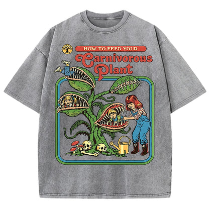 Gray t-shirt with a colorful graphic design on a white background