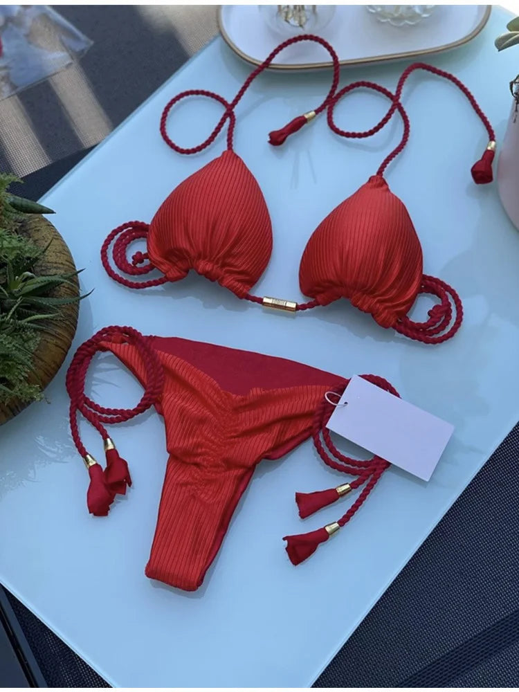 Women’s Braided Triangle Bikini Set – Two-Piece, Adjustable Fit