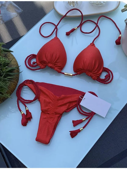 Women’s Braided Triangle Bikini Set – Two-Piece, Adjustable Fit