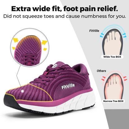 Women's Wide Fit Walking Sneakers – Breathable Lightweight Comfort Shoes – Purple – 35.5