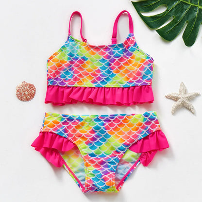 UV Baby Girl Swimsuit Two Piece Swimming Jumpsuit Ruffles Bathing Suit Summer Sleeveless Kids Swimwear for Girls 3-10 Years