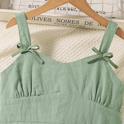 Girls’ Bow-Detail Summer Dress – Sleeveless, Asymmetrical Hem