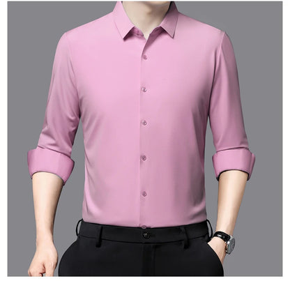 Men’s Ultra-Stretch Long-Sleeve Shirt – Silky Feel, Smart Casual Fit