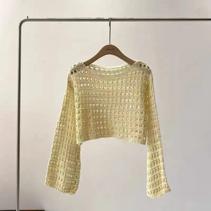 Women’s Crochet Knit Crop Top – Lightweight Summer Pullover