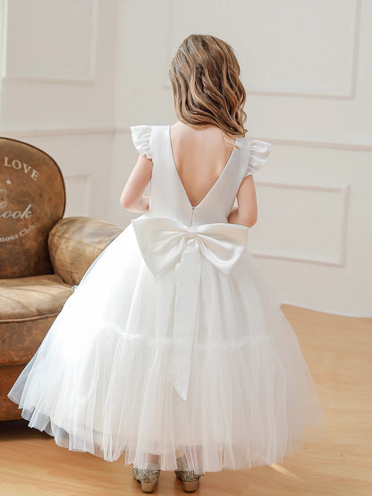 Girls’ White Bow A-Line Dress