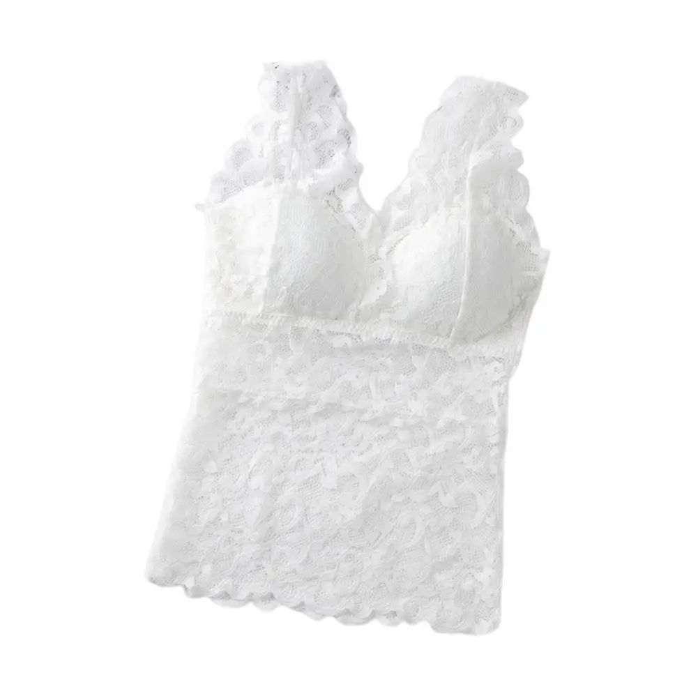 Women’s Lace V-Neck Tank Top – Soft Stretch Bralette Style