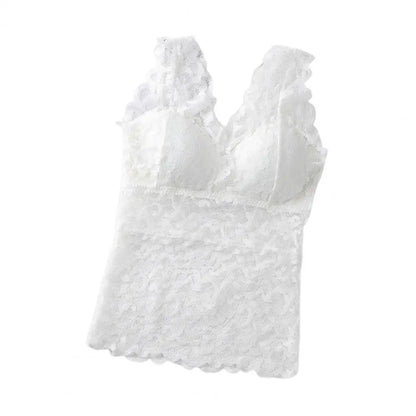Women’s Lace V-Neck Tank Top – Soft Stretch Bralette Style