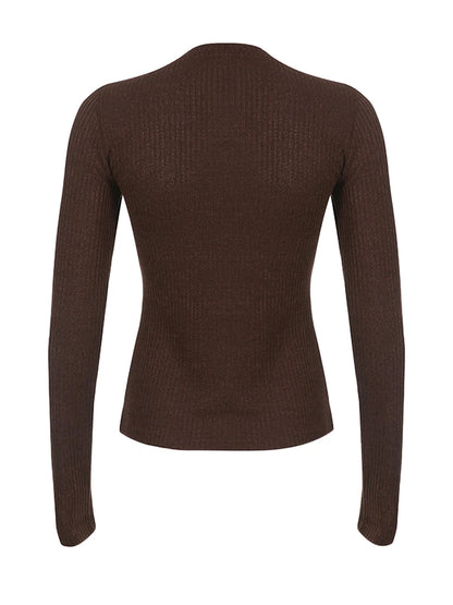 Women’s Ribbed Button-Front Knit Top – Slim Fit Long Sleeve